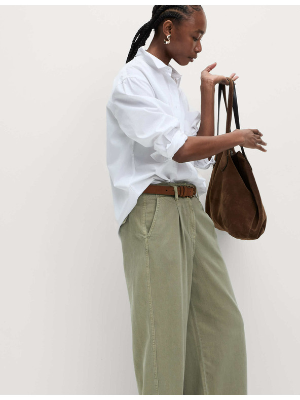 Marks & Spencer Mačkané nohavice širokého strihu s vysokým podielom bavlny Marks & Spencer hnedá