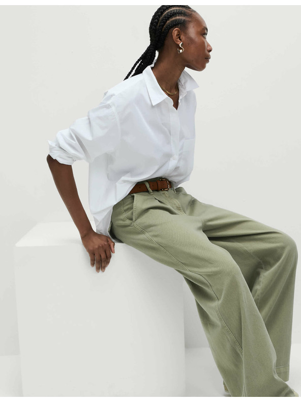 Marks & Spencer Mačkané nohavice širokého strihu s vysokým podielom bavlny Marks & Spencer hnedá