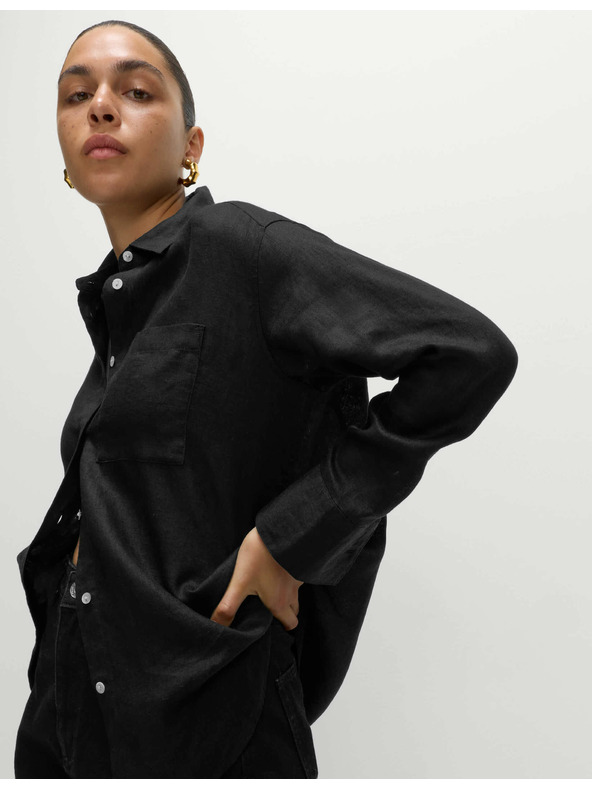 Marks & Spencer Plážová košeľa z čistej bavlny s golierom Marks & Spencer čierna