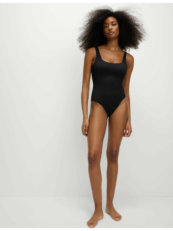 Marks & Spencer Texturované plavky s oválnym výstrihom Marks & Spencer čierna