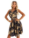 numoco Čierne midi šaty s elegantným vrškom a rozšíreným spodným dielom - zlaté listy