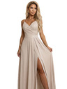 numoco CHIARA Maxi šaty so špagetovými ramienkami, zavinovacím výstrihom a rozparkom na nohavici - šampanské béžové so trblietkami