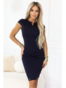 numoco Zmyselné puzdrové šaty s krátkymi rukávmi a ozdobným výstrihom - tmavomodré