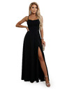 numoco Maxi šaty na ramienka, so šnurovačkou na chrbte a rozparkom - čierne