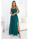 numoco Maxi šaty na ramienka s korzetovým šnurovaním na chrbte a rozparkom - fľaškovo zelená