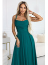 numoco Maxi šaty na ramienka s korzetovým šnurovaním na chrbte a rozparkom - fľaškovo zelená