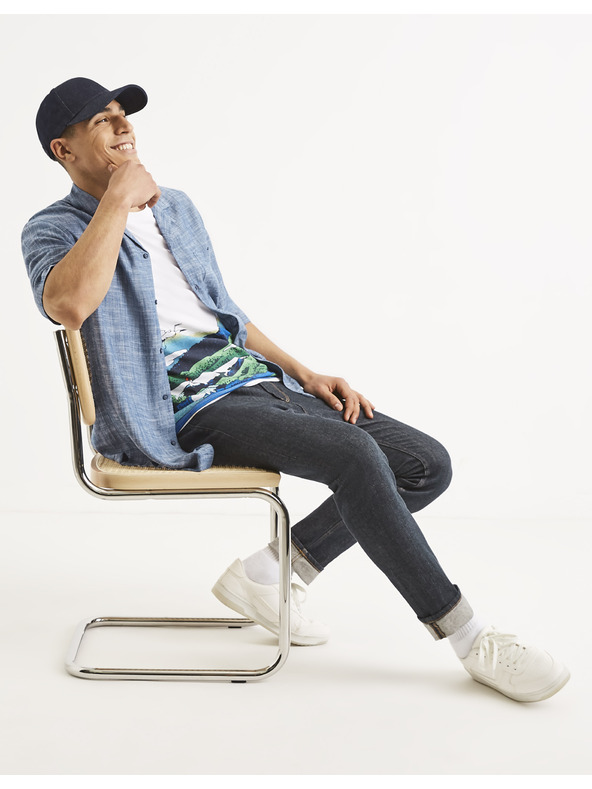 Celio Modrá pánska pruhovaná košeľa Celio Tallinn