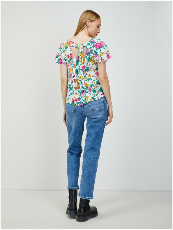 Orsay Zeleno-biela kvetinová blúzka so zaväzovaním na chrbte ORSAY