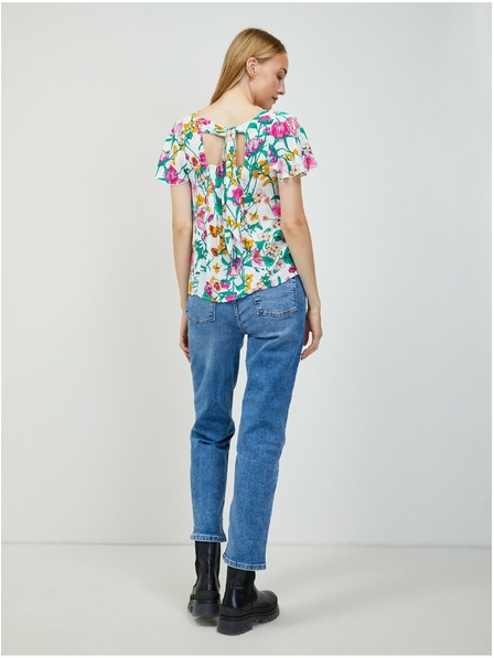 Orsay Zeleno-biela kvetinová blúzka so zaväzovaním na chrbte ORSAY