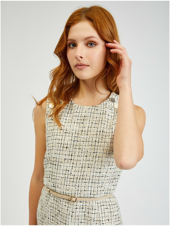 Orsay Krémové dámske vzorované šaty s opaskom ORSAY