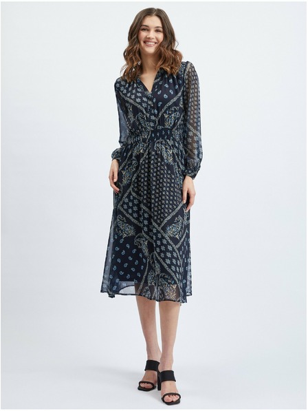 Orsay Tmavomodré dámske vzorované midi šaty ORSAY