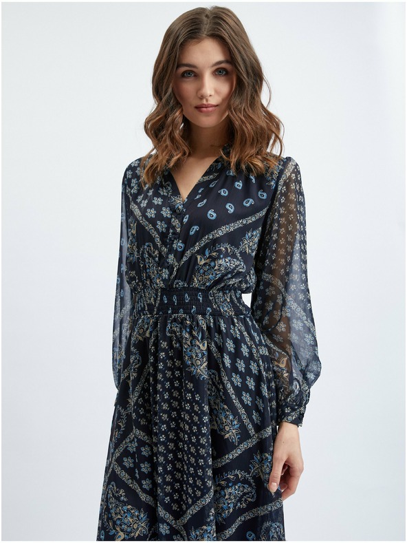 Orsay Tmavomodré dámske vzorované midi šaty ORSAY