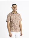 Celio Hnedá a krémová pánska vzorovaná košeľa Celio Daprint