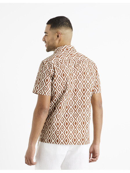 Celio Hnedá a krémová pánska vzorovaná košeľa Celio Daprint