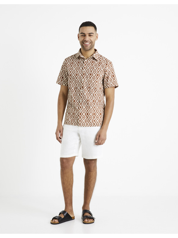 Celio Hnedá a krémová pánska vzorovaná košeľa Celio Daprint