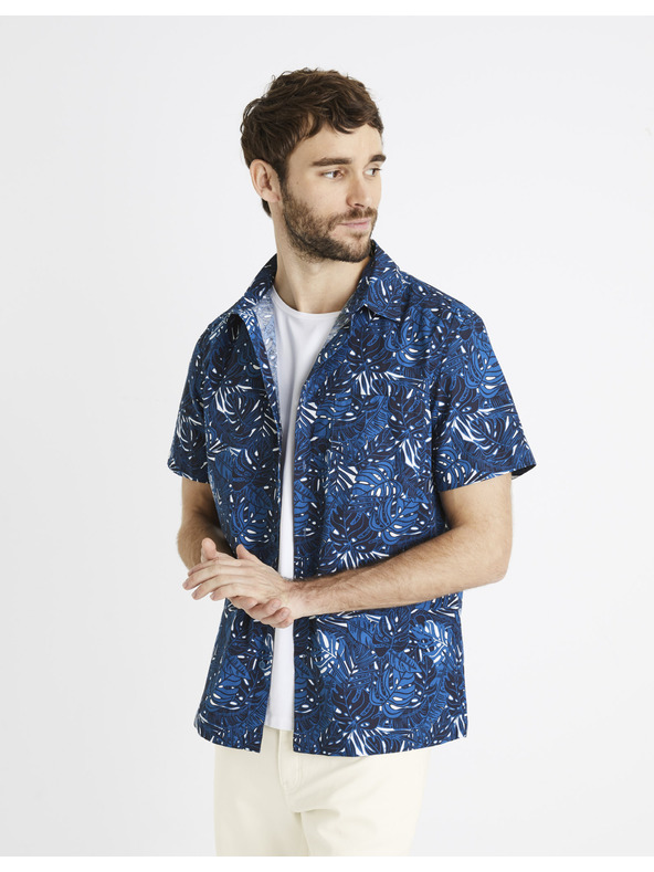 Celio Tmavomodrá pánska vzorovaná košeľa Celio Daprinti