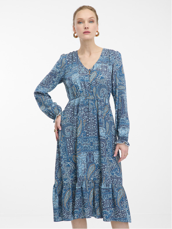 Orsay Modré dámske vzorované midi šaty ORSAY