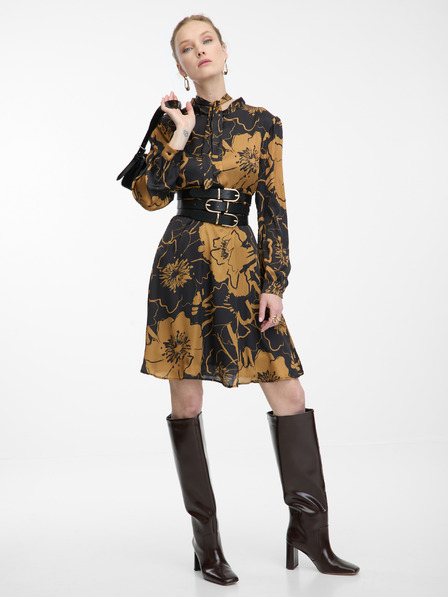 Orsay Hnedočierne dámske saténové šaty s kvetmi ORSAY