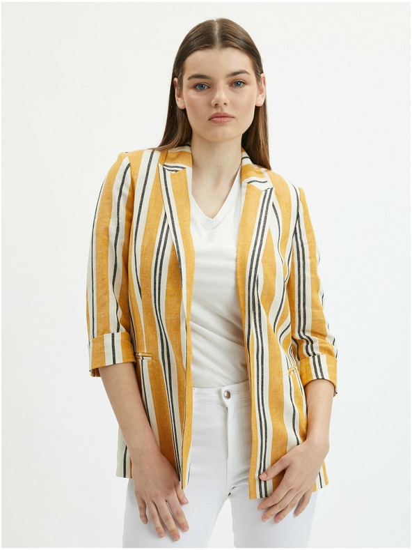 Orsay Oranžová dámska pruhovaná ľanová bunda ORSAY