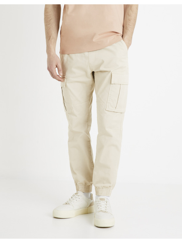 Celio Krémové pánske cargo nohavice Celio Docar
