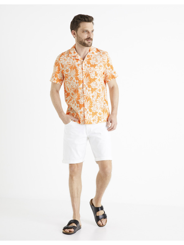 Celio Oranžová pánska kvetovaná košeľa Celio Dafleuris