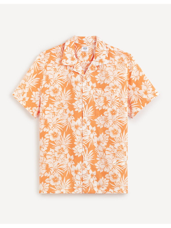 Celio Oranžová pánska kvetovaná košeľa Celio Dafleuris