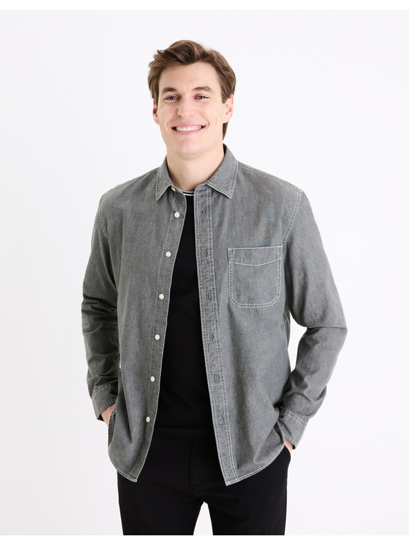 Celio Šedá pánska džínsová košeľa Celio Gagusti1