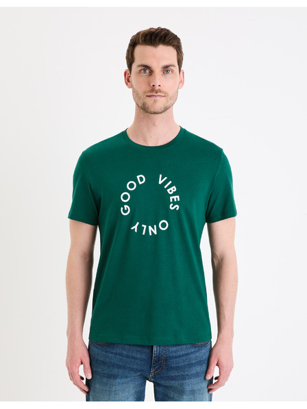 Celio Tmavozelené pánske tričko Celio Gecircu