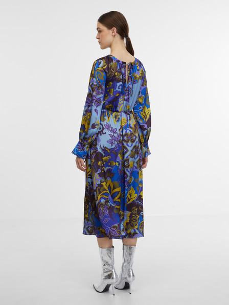 Orsay Modré dámske vzorované saténové midi šaty ORSAY