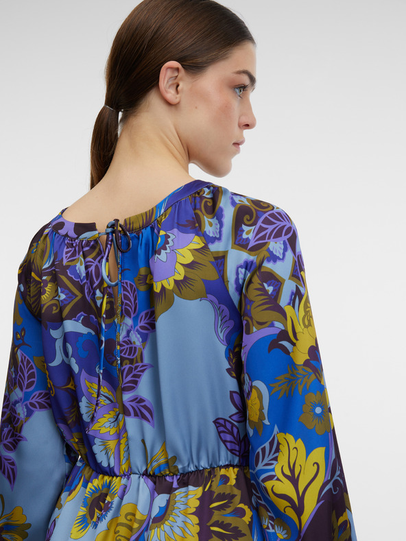 Orsay Modré dámske vzorované saténové midi šaty ORSAY