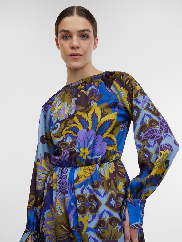 Orsay Modré dámske vzorované saténové midi šaty ORSAY