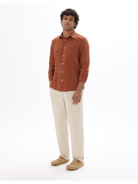 Celio Béžové pánske plátené nohavice Celio Dolinus