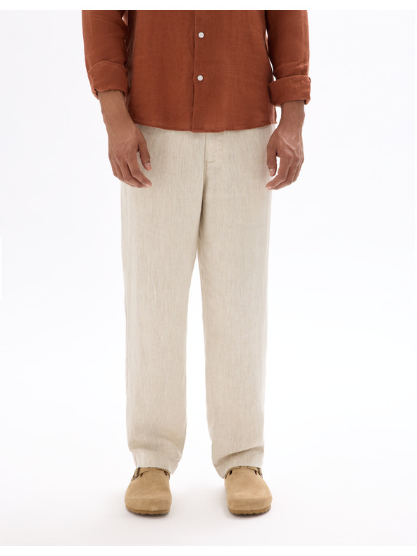 Celio Béžové pánske plátené nohavice Celio Dolinus