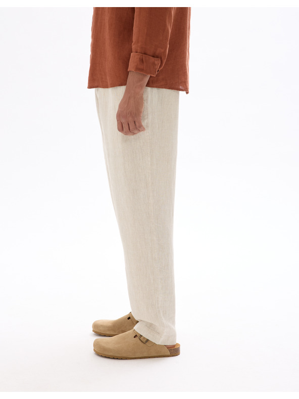 Celio Béžové pánske plátené nohavice Celio Dolinus