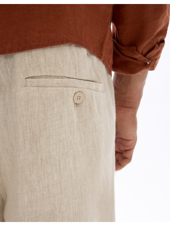 Celio Béžové pánske plátené nohavice Celio Dolinus