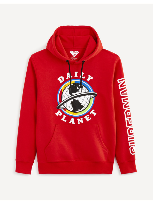 Celio Červená pánska mikina s potlačou Celio Lvemansw