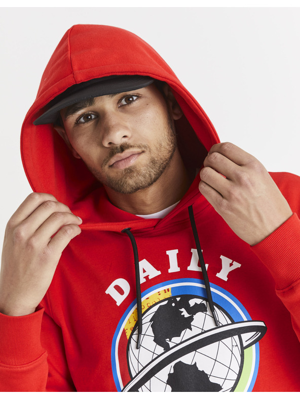 Celio Červená pánska mikina s potlačou Celio Lvemansw