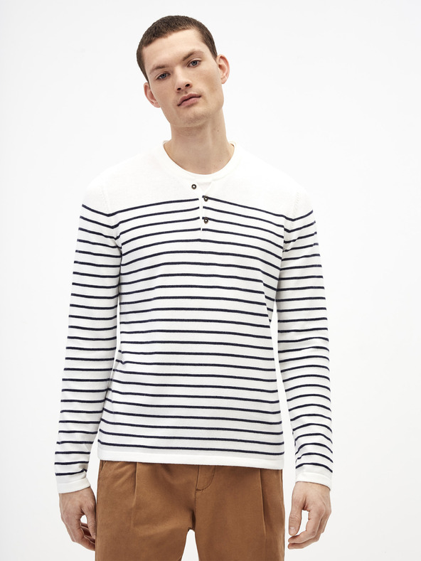 Celio Modro-biely pánsky pruhovaný sveter Celio