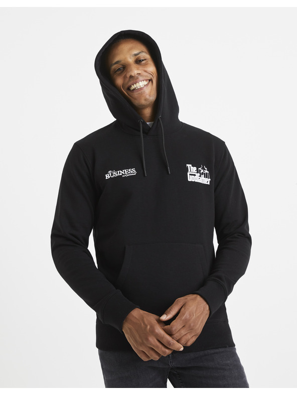 Celio Čierna pánska mikina s kapucňou Celio Lvegodsw