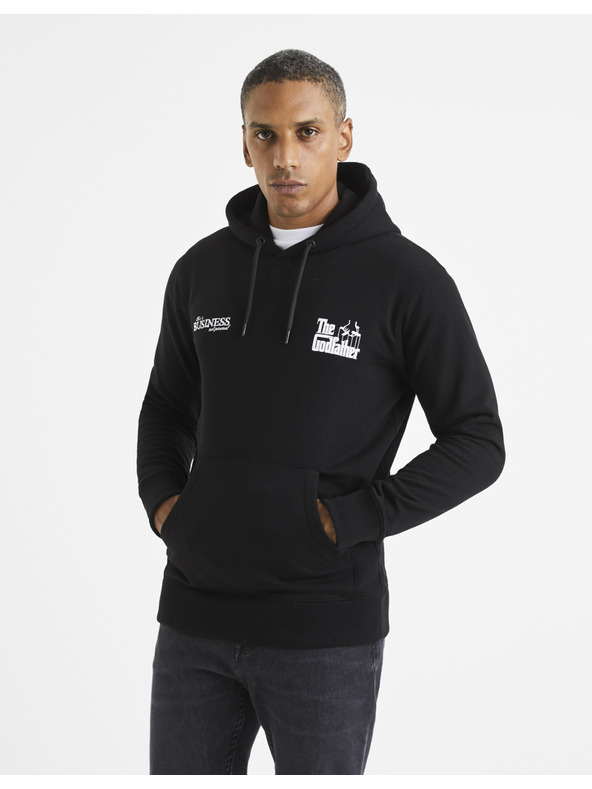 Celio Čierna pánska mikina s kapucňou Celio Lvegodsw