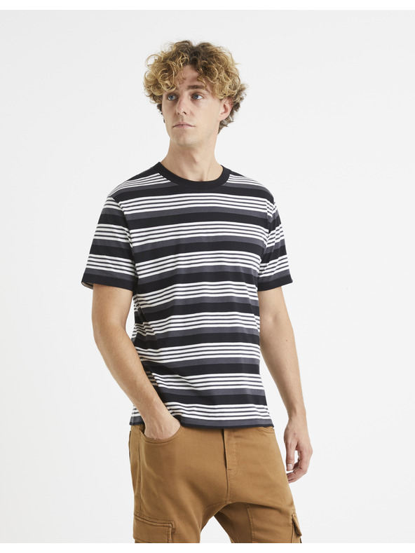 Celio Čierna pruhovaná základná košeľa Celio Veband