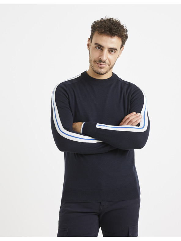 Celio Tmavomodrý sveter s vlnou Celio Veritas