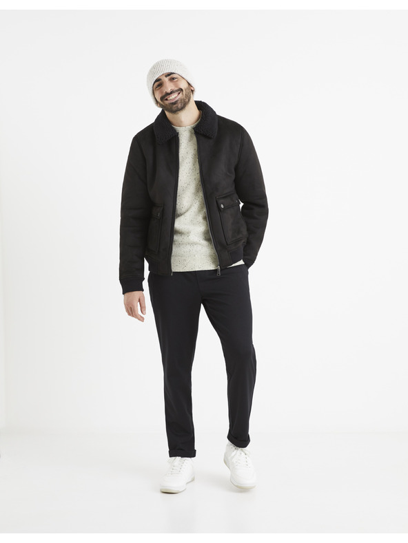 Celio Čierna bunda z umelej kožušiny Celio Vutoronto