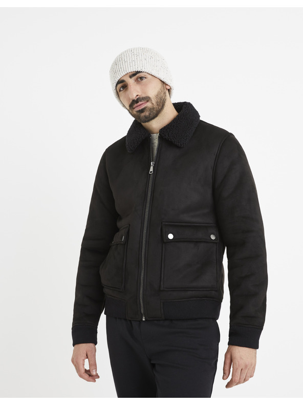 Celio Čierna bunda z umelej kožušiny Celio Vutoronto