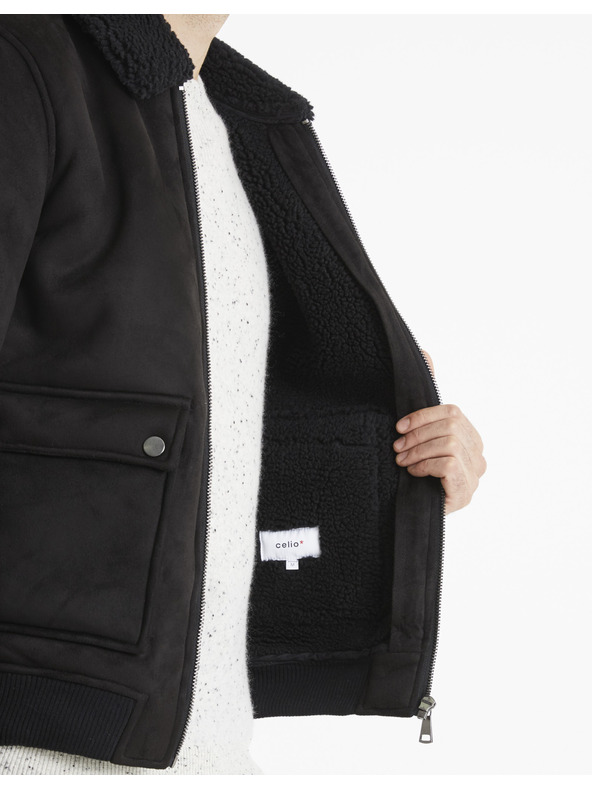 Celio Čierna bunda z umelej kožušiny Celio Vutoronto