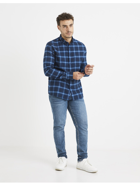 Celio Tmavomodrá kockovaná košeľa Celio Vaflaca