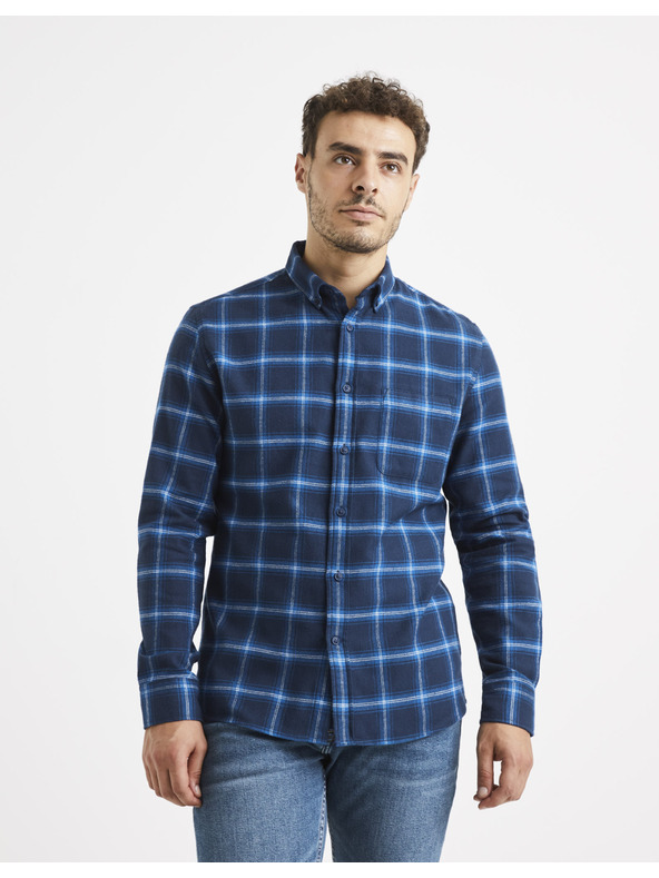 Celio Tmavomodrá kockovaná košeľa Celio Vaflaca