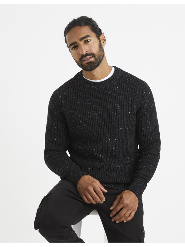 Celio Čierny pánsky žíhaný sveter Celio