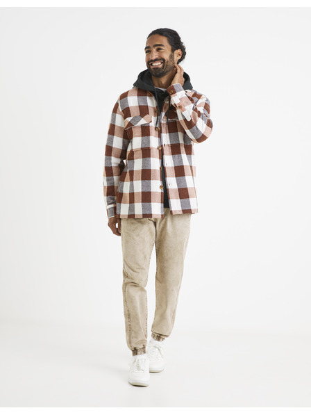 Celio Béžové pánske pruhované nohavice Celio