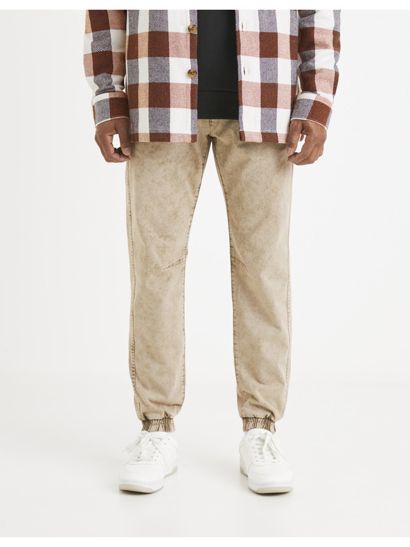 Celio Béžové pánske pruhované nohavice Celio